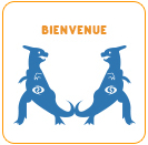 deux dinosaures bleus souhaitent la bienvenue