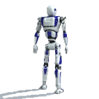 robot bleu et blanc se tient debout